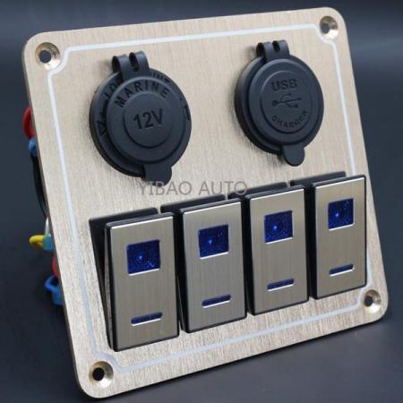 디바이스마트,EV 전기차/캠핑카/그린에너지 > 컨트롤패널/박스 > 컨트롤패널,SMG,12V/24V 4 로커 스위치 듀얼 USB 패널(골드 4구) [TYE-SP018],스위치 4구 / 파워소켓 / 듀얼 USB / 골드