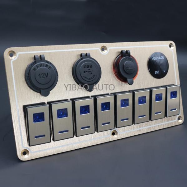 12V/24V 8 로커 스위치 듀얼 USB 전압계 시가잭 패널(골드 8구) [TYE-SP020]
