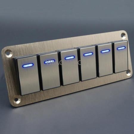 디바이스마트,EV 전기차/캠핑카/그린에너지 > 스위치/커넥터/릴레이 > 스위치/셀렉터,SMG,IP65 12/24 v 로커 스위치 패널 (골드 6구) [TYE-SP024],12/24V / IP65 / 로커스위치 6구 / 골드