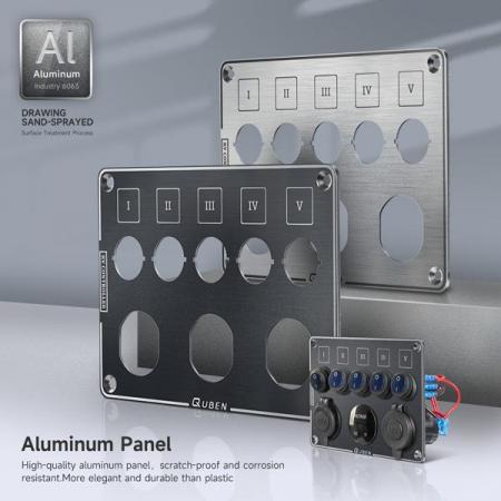 디바이스마트,EV 전기차/캠핑카/그린에너지 > 컨트롤패널/박스 > 컨트롤패널,QUBEN,QUBEN 듀얼 USB QC3.0 소켓/LED 전압계/토글 스위치 다기능 패널 (블랙) [TYE-SP033],스위치 5구 / 시가잭 / LED 전압계 / 듀얼 USB / 알루미늄 / 블랙