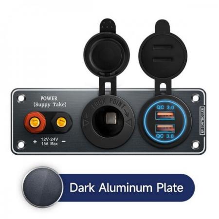 디바이스마트,EV 전기차/캠핑카/그린에너지 > 컨트롤패널/박스 > 컨트롤패널,QUBEN,AC110V 220V 듀얼 포트 USB QC3.0 12V 24V 다기능 패널 (블랙) [TYE-SP035],외부 전원 / 시가잭 / 듀얼 USB / 알루미늄 / 블랙