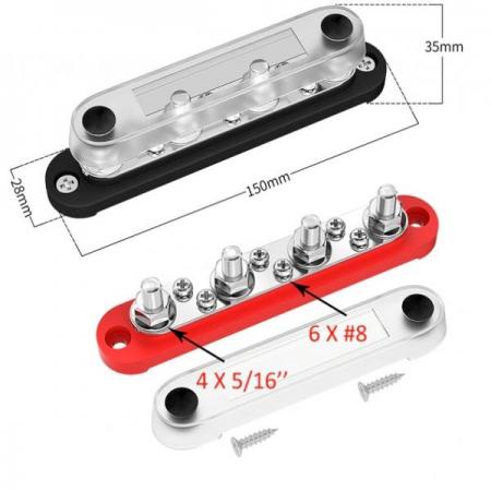 디바이스마트,EV 전기차/캠핑카/그린에너지 > 전선/전기용품 > 단자/단자대/부스바,SMG,자동차 터미널 블록 12v 전원 분배 블록 빨강, 검정 (4xM8, 6xM4) [TYE-TB007],4XM8 / 6XM4 / 300VAC, 48VDC / 150A / 150*28*35mm / 레드&블랙