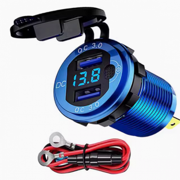 디바이스마트,EV 전기차/캠핑카/그린에너지 > 전선/전기용품 > 시거소켓/USB소켓,SMG,12V 24V 3.0 듀얼 USB 충전기, 전압계 알루미늄 방수 소켓 (풀블루) [TYE-CS024],듀얼 USB / 12-24V / 42*37*28mm / 21W / 풀블루