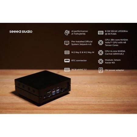 디바이스마트,MCU보드/전자키트 > 인공지능/임베디드/산업용 > 인공지능/머신러닝 > 인공지능 개발보드/모듈/키트,Seeedstudio,reComputer J2021 - Edge AI Computer with NVIDIA Jetson Xavier NX 8GB [110061381],Jetson Xavier NX 8GB 프로덕션 모듈로 제작되어 384 NVIDIA CUDA® 코어를 제공하며 130mm x 120mm x 50mm의 소형 폼 팩터로 최대 21개의 TOP AI 성능을 제공