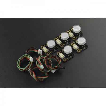 디바이스마트,MCU보드/전자키트 > 버튼/스위치/제어/RTC > 버튼/스위치/조이스틱,DFROBOT,Gravity: LED Button x 5 Pack [DFR0785],작동 전압: +3.3-5V(3.3V 권장) / 출력: 디지털 신호 / 인터페이스: PH2.0-3P / 크기: 27×26.5mm