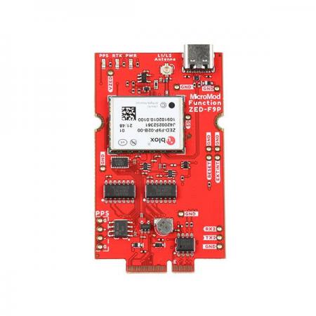 디바이스마트,MCU보드/전자키트 > 통신/네트워크 > GNSS/GPS > 정밀/고성능 GPS 모듈,SparkFun,SparkFun MicroMod GNSS Function Board - ZED-F9P [GPS-19663],ZED-F9P / RTK / u-blox / 탐색 속도 : PVT-25Hz, RTK-20Hz, 원시-25Hz / 수평 위치 정확도 : 2.5m(RTK 제외), 0.010m(RTK포함) / 최대 속도 : 500m/s / 최대 2주 동안 사용가능한 배터리 / I2C