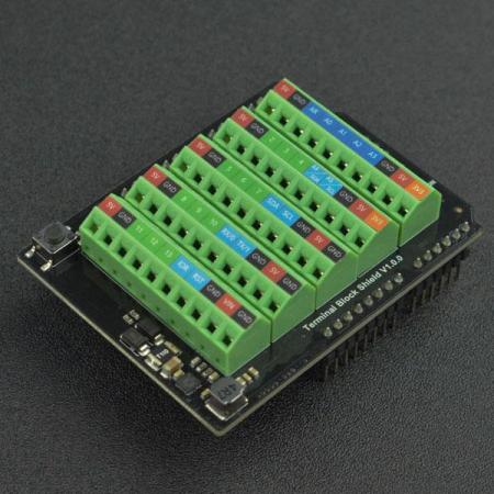 디바이스마트,오픈소스/코딩교육 > 아두이노 > 아두이노 호환쉴드,DFROBOT,Terminal Block Shield for Arduino [DFR0920],VIN 입력 전압: 7-24V DC / 최대 부하 전력: 10W / 단자대 피치: 3.5mm / 철사 크기 범위: 26AWG-16AWG / 와이어 스트립 길이: 5mm / 차원: 68.6*53.3mm/2.70*2.10"
