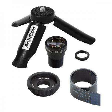 디바이스마트,오픈소스/코딩교육 > 라즈베리파이 > 라즈베리파이 카메라모듈/렌즈,ArduCAM,Raspberry Pi HQ 카메라용 Arducam 25mm 망원 Noir M12 렌즈 번들 [B0237],M2025ZM02 / 초점 거리: 25mm / 시야(FOV): 20°(H) / 휴대용 삼각대 스탠드 및 2ft/60cm 검정색 카메라 케이블