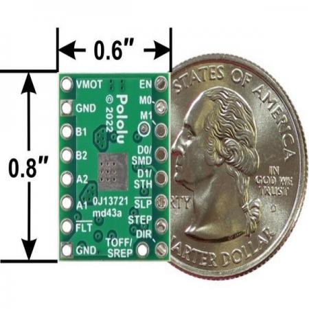디바이스마트,기계/제어/로봇/모터 > 모터드라이버 > 스텝모터 드라이버 > 바이폴라 스텝모터 드라이버,,DRV8434A Stepper Motor Driver Carrier #3764,DRV8434A 바이폴라 스테퍼 모터드라이버 / 마이크로스테핑을 1/256단계까지 낮추고 4.5V ~ 48V에서 작동 / 추가 냉각 없이 위상당 최대 1.2A 연속 제공 가능(피크 2A)
