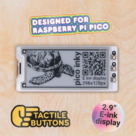 디바이스마트,MCU보드/전자키트 > 디스플레이 > LCD/OLED,Pimoroni,Pico Inky Pack [PIM634],2.9' 296x128px 모노 E-ink 디스플레이 / Raspberry Pi Pico / Pico W 호환 / 초저전력