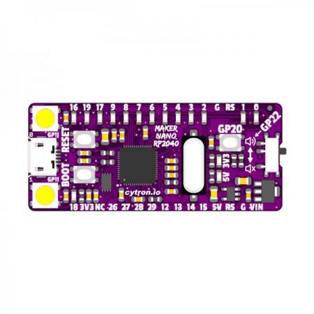 디바이스마트,오픈소스/코딩교육 > 라즈베리파이 > 라즈베리파이 확장보드/HAT,Cytron,Maker Nano RP2040: Simplifying Projects with Raspberry Pi RP2040 [MAKER-NANO-RP2040],Raspberry Pi Pico와 완전히 동일한 사양 / 듀얼 코어 Arm Cortex-M0+ 프로세서 / 264KB 내부 RAM / 2MB 플래시 메모리