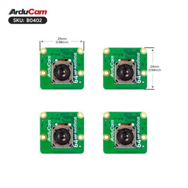 디바이스마트,오픈소스/코딩교육 > 라즈베리파이 > 라즈베리파이 카메라모듈/렌즈,ArduCAM,Arducam 64MP Autofocus Quad-Camera Kit for Raspberry Pi [B0402],Raspberry Pi용 Arducam 64MP 자동 초점 쿼드 카메라 키트 / 초고해상도 멀티플렉싱: 1 Pi에 4 x 64mp 카메라