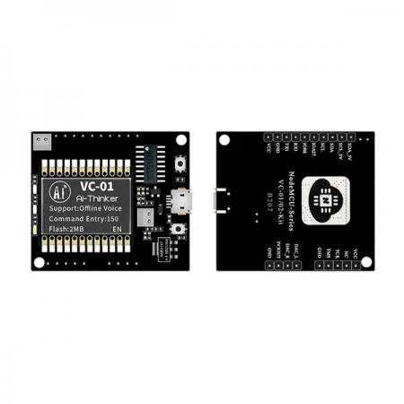 디바이스마트,MCU보드/전자키트 > 인공지능/임베디드/산업용 > 인공지능/머신러닝 > 인공지능 음성인식/스피커,Ai-Thinker,음성 인식 모듈 [VC-01-Kit],개발용 보드가 포함된 Kit제품 / Chipset : US516P6 / Power supply : voltage 3.6 V-5 V, current>500mA / Size : 25.5x24x3.2(± 0.2)mm