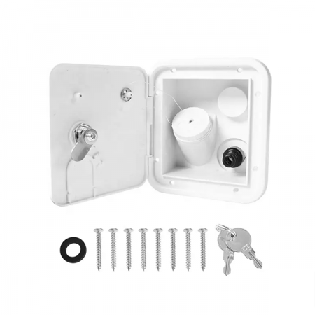 디바이스마트,EV 전기차/캠핑카/그린에너지 > 캠핑/보트 악세사리 > 벤트/해치/입수구,SMG,카라반/캠핑카용 사각 외부 수전함 화이트 [TYE-CA026],카라반 외부 수전함 (시가잭 미포함) / 일반 입수구, 압력 입수구 / 잠금장치 포함 / Size : 150*166.4*95mm / 화이트