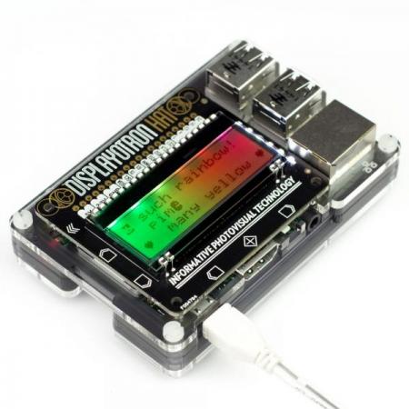 디바이스마트,오픈소스/코딩교육 > 라즈베리파이 > 라즈베리파이 확장보드/HAT,Pimoroni,Display-O-Tron HAT [PIM113],16x3 문자 LCD 디스플레이 / SN3218 LED 매트릭스 드라이버 칩 / 라즈베리파이용