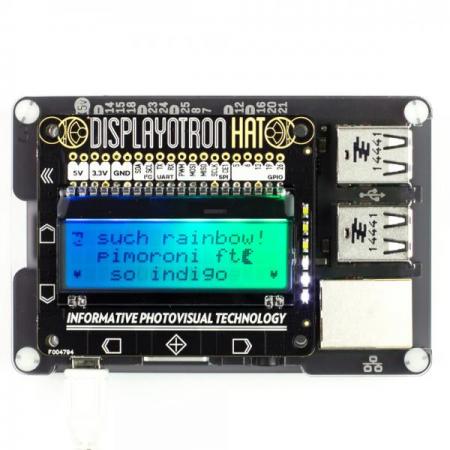 디바이스마트,오픈소스/코딩교육 > 라즈베리파이 > 라즈베리파이 확장보드/HAT,Pimoroni,Display-O-Tron HAT [PIM113],16x3 문자 LCD 디스플레이 / SN3218 LED 매트릭스 드라이버 칩 / 라즈베리파이용