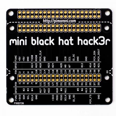 디바이스마트,오픈소스/코딩교육 > 라즈베리파이 > 라즈베리파이 확장보드/HAT,Pimoroni,Mini Black HAT Hack3r Fully Assembled [PIM169],Mini Black HAT Hack3r / 모든 GPIO 핀에 액세스 가능 / 40핀 GPIO 리본 케이블 포함 / PCB 스탠드오프가 있는 HAT 및 pHAT 랜딩 영역