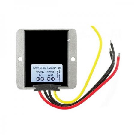 디바이스마트,전원/파워/배터리 > DC-DC 컨버터 모듈 > 승압형 모듈(외장, 비절연 스위칭),한진데이타,100W급 입력12V/24V 출력5V/20A DC/DC 파워모듈 (P2957),74 x 74 x 32mm / 입력전압 : DC 12V / 24V( 8V - 40V) / 출력전압 : 5V