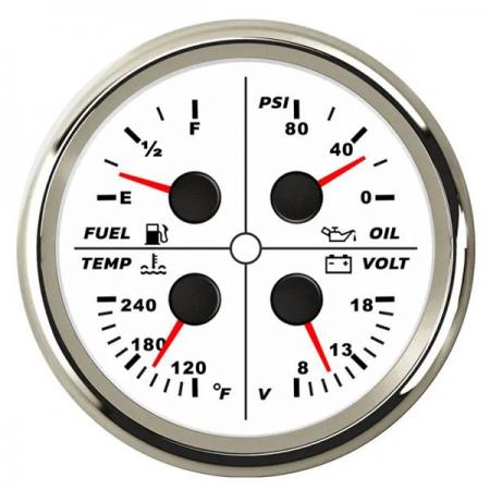 디바이스마트,EV 전기차/캠핑카/그린에너지 > 센서류 > 게이지,SMG,85mm 차량용 4in1 게이지 (연료, 오일 압력, 수온, 전압) 화이트 [TYE-GU016],85mm 4in1 게이지 / 연료게이지, 오일압력게이지(0-80psi), 수온게이지(120~240℉), 전압게이지(8-18V) / IP67 / white