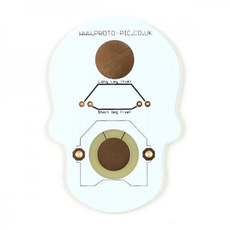 디바이스마트,RLC/수동소자 > 엔지니어 샘플키트 > LED 키트 > LED 키트,SparkFun,Day of the Geek - Soldering Badge Kit (White with Black Silk Screen) [KIT-20119],Day of the Geek-KIT / 흰색 해골 PCB 1개, R2032 배터리 홀더, 핀 백, 3쌍의 컬러 LED가 포함 / 눈 색깔은 빨강, 파랑, 흰색으로 선택 가능