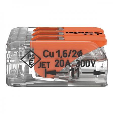 디바이스마트,커넥터/PCB > 전선직결/무탈피 커넥터 > 범용 전선커넥터 > 전선커넥터,WAGO,[WAGO] 전선커넥터 221-413,폴수 : 3 / 정격 전압 : 450V / 정격전류 : 32A / 전선연결 커넥터