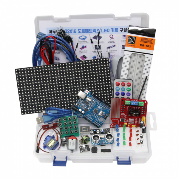 디바이스마트,LED/LCD > FND/도트매트릭스 > 도트매트릭스,LK EMBEDDED,아두이노 32X16 도트매트릭스 LED 키트,32x16 도트매트릭스 LED 모듈 1개가 포함된 아두이노 우노 R3 기반의 실습키트
