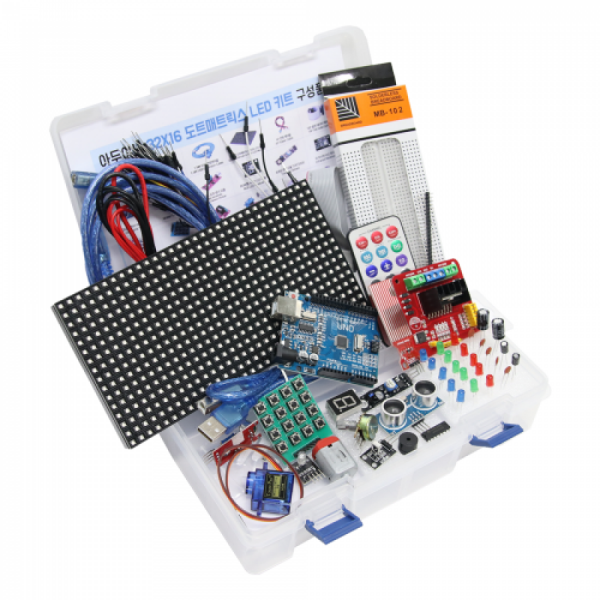 디바이스마트,LED/LCD > FND/도트매트릭스 > 도트매트릭스,LK EMBEDDED,아두이노 32X16 도트매트릭스 LED 키트,32x16 도트매트릭스 LED 모듈 1개가 포함된 아두이노 우노 R3 기반의 실습키트