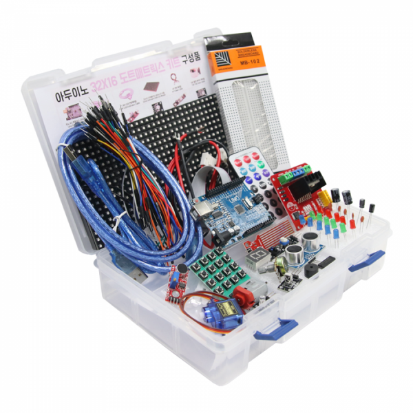 디바이스마트,LED/LCD > FND/도트매트릭스 > 도트매트릭스,LK EMBEDDED,아두이노 32X16 도트매트릭스 LED 키트,32x16 도트매트릭스 LED 모듈 1개가 포함된 아두이노 우노 R3 기반의 실습키트