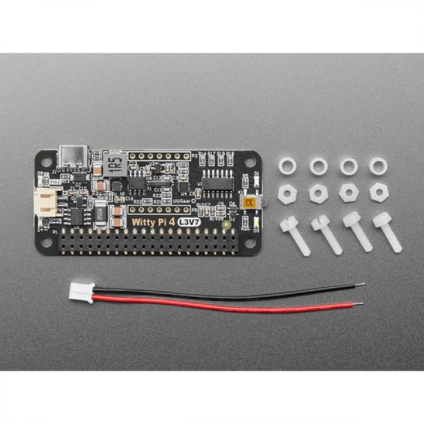 디바이스마트,오픈소스/코딩교육 > 라즈베리파이 > 라즈베리파이 확장보드/HAT,Adafruit,Witty Pi 4 L3V7 - RTC & Power Management for Raspberry Pi [ada-5705],Raspberry Pi에 RTC 및 전원 관리를 추가하는 애드온 보드 / 온도 센서 / DC/DC 컨버터 / ±2ppm 정확도 / AVR 8비트 마이크로컨트롤러 / 최대 1A 전류로 배터리 충전