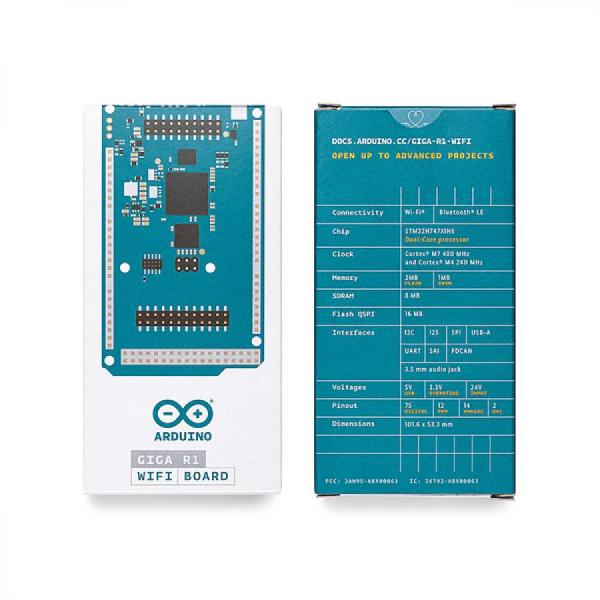 디바이스마트,오픈소스/코딩교육 > 아두이노 > 아두이노 정품 보드/쉴드/키트,아두이노,Arduino GIGA R1 WiFi,ABX00063 / 아두이노 메가와 동일한 폼팩터의 STM32H747XI 듀얼코어 32비트 MCU - Cortex M7(480MHz) + Cortex M4(240MHz) 기반 강력한 개발보드 / Murata 1DX 블루투스+와이파이 콤보 칩셋 / 2MB Flash, 1MB RAM / ATECC608A 보안 칩셋 / USB-A, 3.5mm 잭, USB-C, 20핀 Arducam 카메라 커넥터