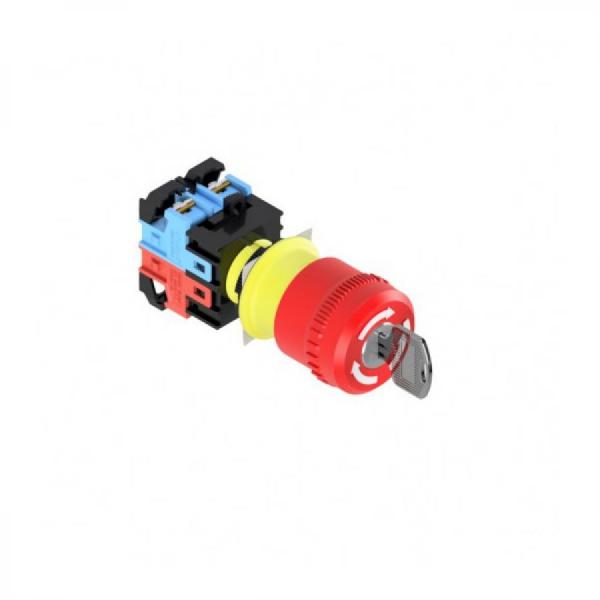 디바이스마트,스위치/부저/전기부품 > 산업용 스위치/제어 기기 > 제어/안전 스위치 > 비상 정지 스위치(22파이 이하),Koino,비상버튼스위치 KEPB22ERS-11,외경: ø22mm / 접점 구성 수: NO, NC: 11 / 보호구조: IP65 / 화살표 백색 표시 / 오조작 방지를 위한 Safety lock