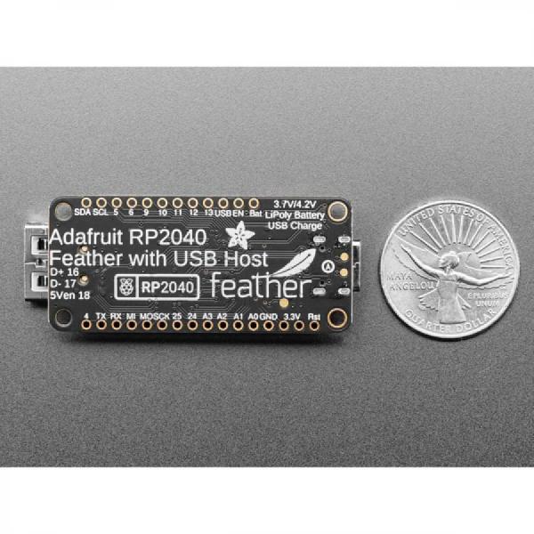 디바이스마트,오픈소스/코딩교육 > 라즈베리파이 > 라즈베리파이 확장보드/HAT,Adafruit,Adafruit Feather RP2040 with USB Type A Host [ada-5723],Feather RP2040 / 8MB의 온보드 QSPI FLASH와 264K RAM / 부스트 컨버터 5V / 3.7V 리튬 폴리머 / 4개의  12비트 ADC(Pico보다 하나 더 많음) / USB A, C