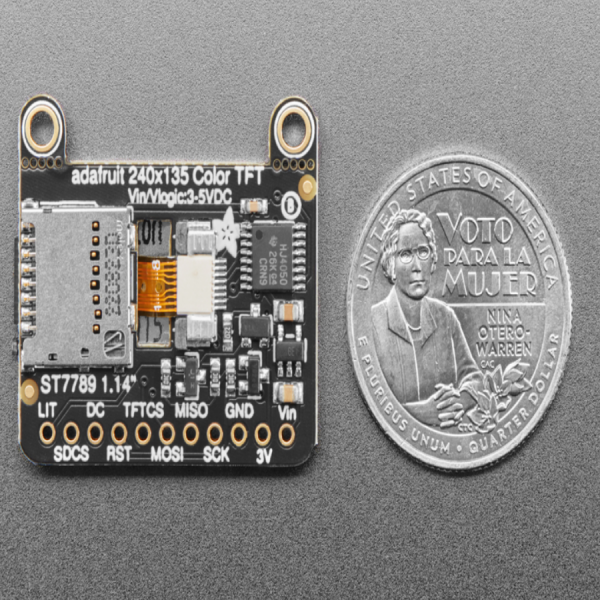 디바이스마트,MCU보드/전자키트 > 디스플레이 > LCD/OLED,Adafruit,1.14' 240x135 Color TFT Display + MicroSD Card Breakout - ST7789 [ada-4383],240x135 컬러 TFT 디스플레이 / SPI / 260ppi / 전압 : 3/5V 레벨시프터 / 크기 : 32.0mm x 27.8mm x 5.7mm / Arduino IDE