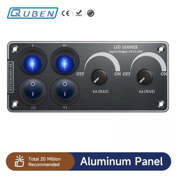 디바이스마트,EV 전기차/캠핑카/그린에너지 > 컨트롤패널/박스 > 컨트롤패널,QUBEN,QUBEN 다기능 알루미늄 패널 (토글스위치, LED 디머) 블랙 [TYE-SP041],토글스위치, LED 디머 / 12-24V / 144*64mm / BLACK