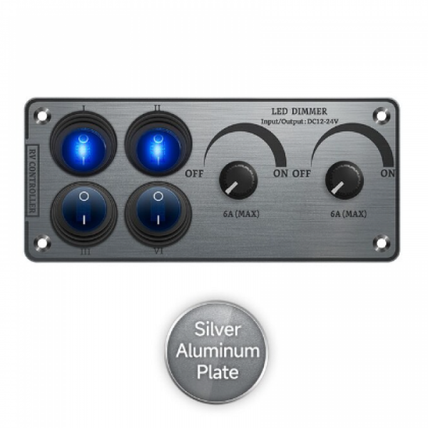 디바이스마트,EV 전기차/캠핑카/그린에너지 > 컨트롤패널/박스 > 컨트롤패널,QUBEN,QUBEN 다기능 알루미늄 패널 (토글스위치, LED 디머) 실버 [TYE-SP042],토글스위치, LED 디머 / 12-24V / 144*64mm / SILVER