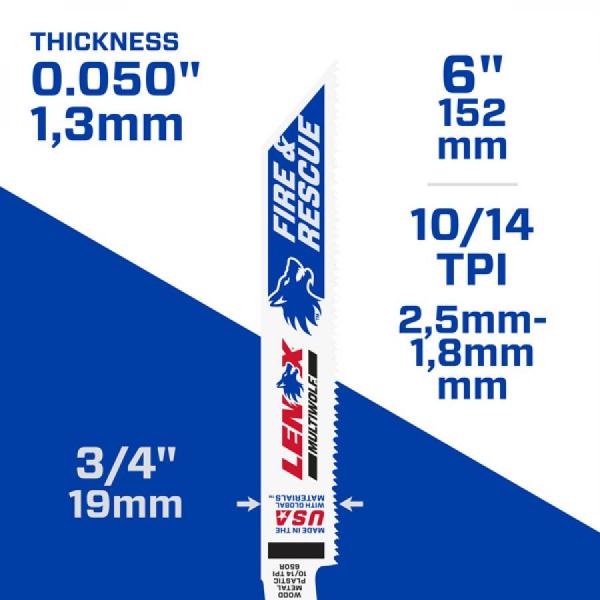 디바이스마트,수공구/전자공구/전동공구 > 전동/엔진공구 > 절단공구 > 직소날/컷소날,레녹스,6인치 바이메탈 컷쏘날 (멀티울프) LXKR650R 낱개1날,멀티 울프 6인치 / 10/14 TPI / 152 x 19 x 1.3 mm / 소방, 구조, 목재, 플라스틱, 금속