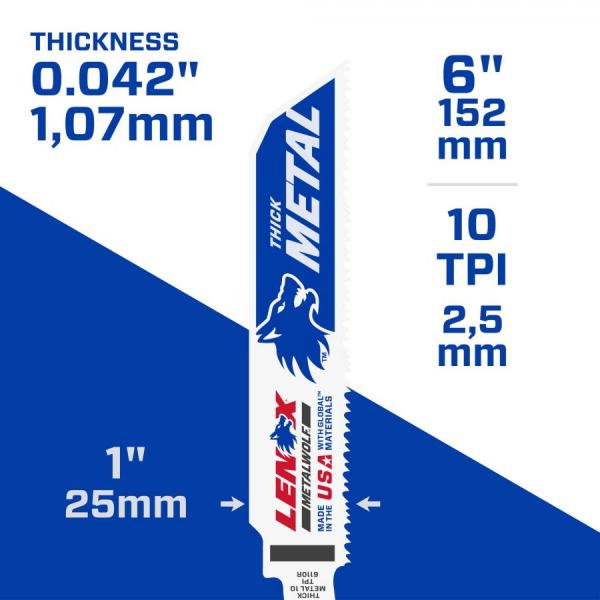 디바이스마트,수공구/전자공구/전동공구 > 전동/엔진공구 > 절단공구 > 직소날/컷소날,레녹스,6인치 바이메탈 컷쏘날 (메탈울프) LXKR6110R 낱개1날,메탈 울프 / 6인치 / 10 TPI / 152 x 25 x 1.07 mm / 두꺼운 금속 / S926CHF 대체가능