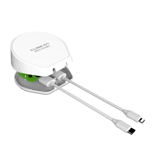 디바이스마트,컴퓨터/모바일/가전 > 스마트폰/스마트기기 > 충전기/보조배터리 > 멀티충전기,큐브온,JI-205 듀얼 고속 멀티충전기 C타입 8핀,국산 KC인증 / 퀵차지 3.0 고속충전 / C타입 + 8핀 2대 고속 충전 / 충전 케이블 도난방지 및 교체기능