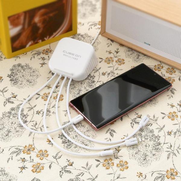 디바이스마트,컴퓨터/모바일/가전 > 스마트폰/스마트기기 > 충전기/보조배터리 > 멀티충전기,큐브온,JI-203 올 퀵 차지 4포트 USB 멀티 고속 충전기 C타입 8핀 5핀,국산 KC인증 / 올 퀵차지 3.0 / 4대 동시 충전 / 충전 케이블 도난방지 및 교체기능