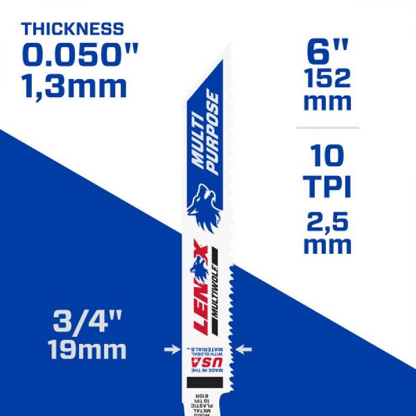 디바이스마트,수공구/전자공구/전동공구 > 전동/엔진공구 > 절단공구 > 직소날/컷소날,레녹스,6인치 바이메탈 컷쏘날 (멀티울프) LXKR610R 낱개1날,멀티 울프 6인치 / 10 TPI / 152 x 19 x 0.9 mm / 목재, 플라스틱, 금속