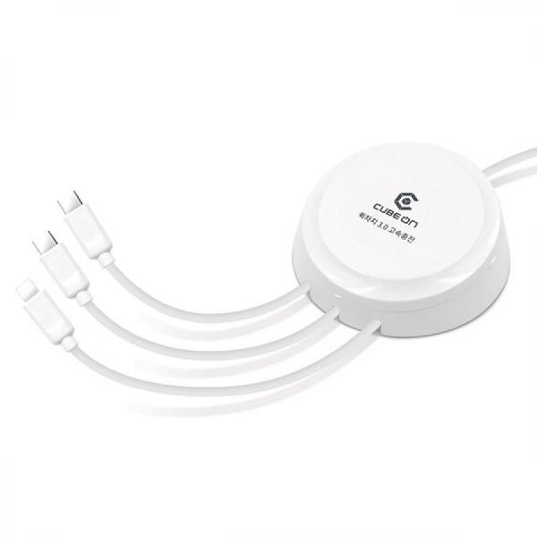 디바이스마트,컴퓨터/모바일/가전 > 스마트폰/스마트기기 > 충전기/보조배터리 > 멀티충전기,큐브온,JI-307 퀵차지 QC3.0 3포트 USB C타입 고속 멀티 충전기,국산 KC인증 / 3포트 QC3.0 고속 멀티 충전기 / 휴대폰 3대 동시 고속 충전 가능 / 도난방지 / 고속 C타입 / 8핀 / 흰색
