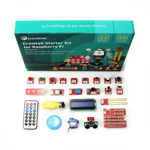 디바이스마트,오픈소스/코딩교육 > Micro:Bit > 마이크로비트 교육용키트,ELECROW,Crowtail Starter Kit for Raspberry Pi [SER0001P],Raspberry Pi 용 Crowtail-Base Shield 와 RGB LED, 초음파 범위 센서, IR 등 22개 이상의 모듈이 포함 / 패키지 무게: 700g / 패키지 크기: 11.5 x 8.1 x 1.5인치