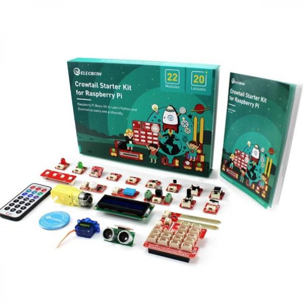 디바이스마트,오픈소스/코딩교육 > Micro:Bit > 마이크로비트 교육용키트,ELECROW,Crowtail Starter Kit for Raspberry Pi [SER0001P],Raspberry Pi 용 Crowtail-Base Shield 와 RGB LED, 초음파 범위 센서, IR 등 22개 이상의 모듈이 포함 / 패키지 무게: 700g / 패키지 크기: 11.5 x 8.1 x 1.5인치