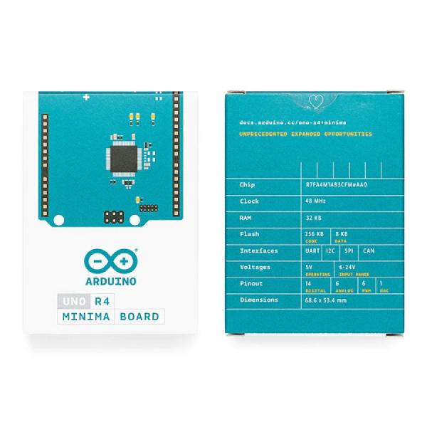 디바이스마트,오픈소스/코딩교육 > 아두이노 > 아두이노 정품 보드/쉴드/키트,아두이노,Arduino UNO R4 Minima,ABX00080 / Renesas RA4M1 (Arm Cortex-M4) / 포트 : USB-C / 우노 R3 대비 메모리 증가(256kB Flash, 32kB RAM) + 클럭 속도 향상(메인 코어 48MHz) 및 12-bit DAC, CAN BUS, OP AMP 추가 / 빌트인 HID 지원