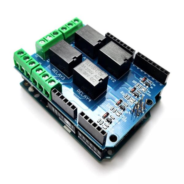디바이스마트,오픈소스/코딩교육 > 아두이노 > 아두이노 호환쉴드,SMG,아두이노 4채널 릴레이 실드 [HPRO-0032],아두이노와 결합하여 사용할 수 있는 4채널 릴레이 쉴드입니다.