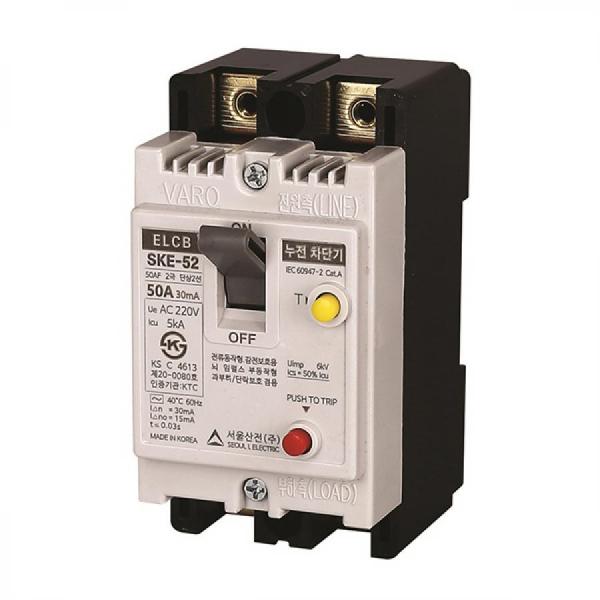 디바이스마트,기계/제어/로봇/모터 > 자동화(FA) > 배선 > 누전차단기,서울산전,산업용 누전차단기 SKE-52 40A,Screw 방식 / 완전 전자식(ODP) / 50AF / 극 수: 2P / 정격 전압: 220V 5kA / 정격 전류: 40A