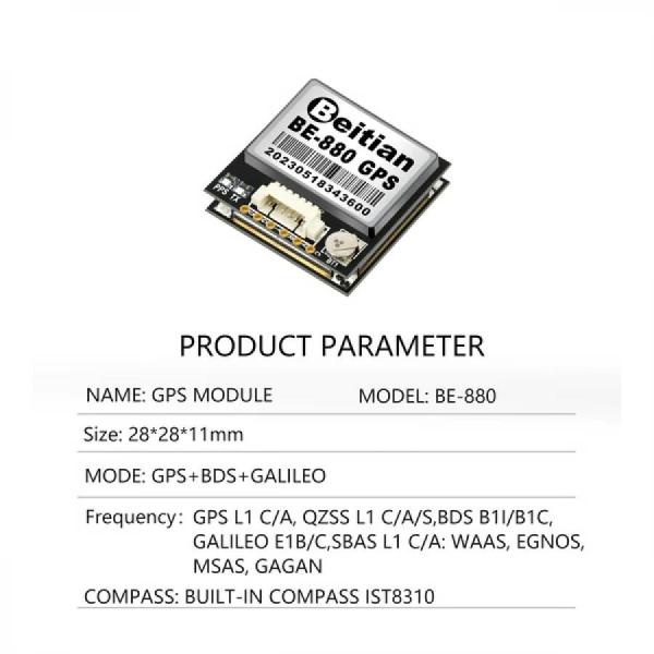 디바이스마트,MCU보드/전자키트 > 통신/네트워크 > GNSS/GPS > 정밀/고성능 GPS 모듈,Beitian,고정밀 미니 GPS 모듈 [BE-880],M10050 / GPS+BDS+GALILEO / Horizontal position : 2.0 CEP / Rate : 4800bps ~ 921600bps,평균 38400bps / 전압 : DC 3.6V ~ 5.5V / 드론 / 플래시 지원