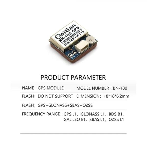 디바이스마트,MCU보드/전자키트 > 통신/네트워크 > GNSS/GPS > 정밀/고성능 GPS 모듈,Beitian,고정밀 미니 GPS 모듈 [BN-180],M8030-KT / GPS+BeiDou+GALILEO+GLONASS+SBAS / Horizontal position : 2.0 CEP / Rate : 4800bps ~ 921600bps,평균 9600bps / 전압 : DC 3.6V ~ 5.5V / 플래시 지원 / 드론
