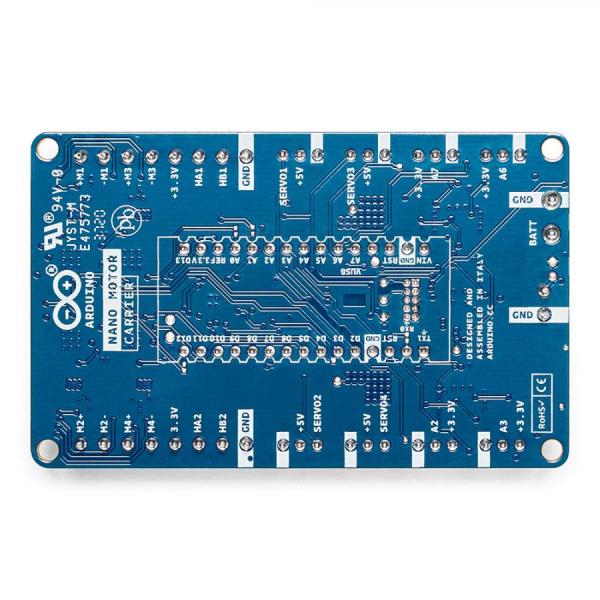 디바이스마트,오픈소스/코딩교육 > 아두이노 > 아두이노 정품 보드/쉴드/키트,아두이노,Arduino Nano Motor Carrier,ABX00041 / 아두이노 Nano 33 IoT용 확장보드 / 모터 컨트롤(MP6522 칩셋), 액추에이터 제어, 센서 연결 가능 / BNO055 9축 가속,자이로,지자기센서 내장 / 배터리 충전(최대 500mA) 및 구적 엔코더 카운팅을 위한 포트 / 모터드라이버 최대 출력 전압 : 12V / 모터당 최대 전류 : 500mA / 과열 방지 셧다운 기능 내장