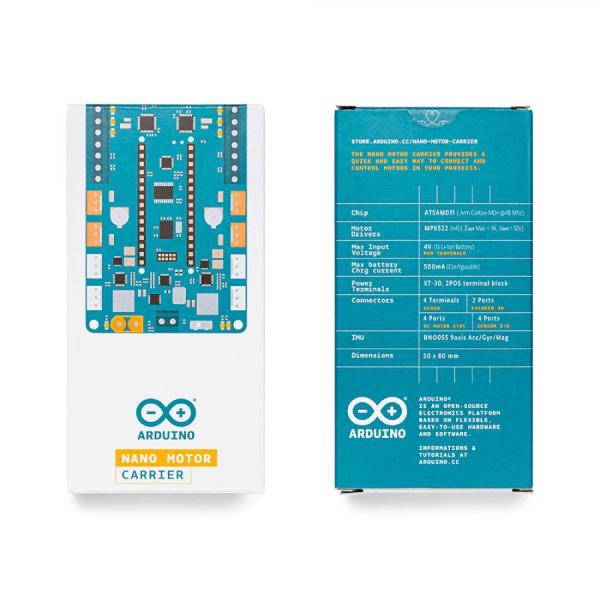 디바이스마트,오픈소스/코딩교육 > 아두이노 > 아두이노 정품 보드/쉴드/키트,아두이노,Arduino Nano Motor Carrier,ABX00041 / 아두이노 Nano 33 IoT용 확장보드 / 모터 컨트롤(MP6522 칩셋), 액추에이터 제어, 센서 연결 가능 / BNO055 9축 가속,자이로,지자기센서 내장 / 배터리 충전(최대 500mA) 및 구적 엔코더 카운팅을 위한 포트 / 모터드라이버 최대 출력 전압 : 12V / 모터당 최대 전류 : 500mA / 과열 방지 셧다운 기능 내장